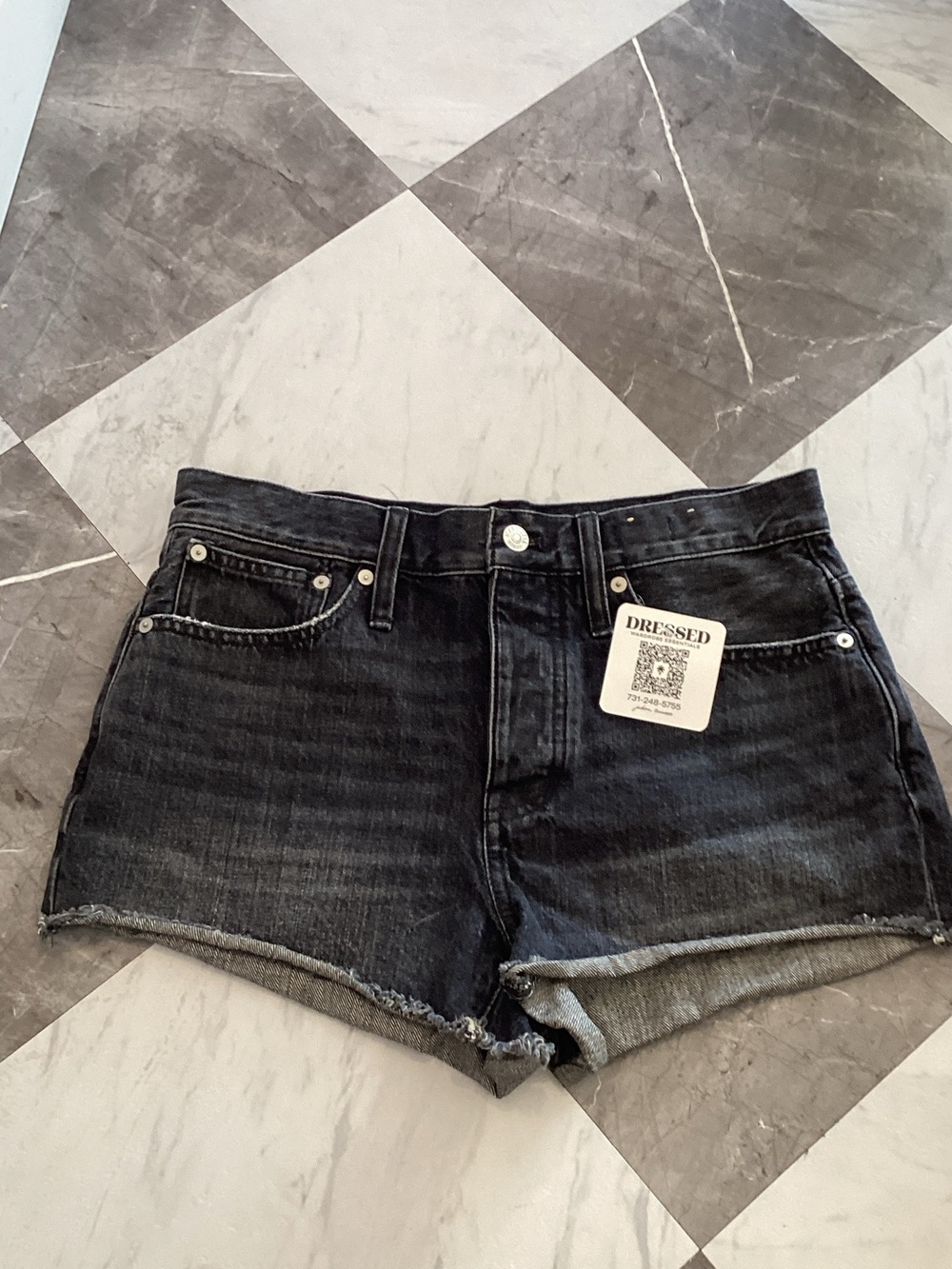 147 Madewell Black Denim Frayed Hem Jean Shorts
